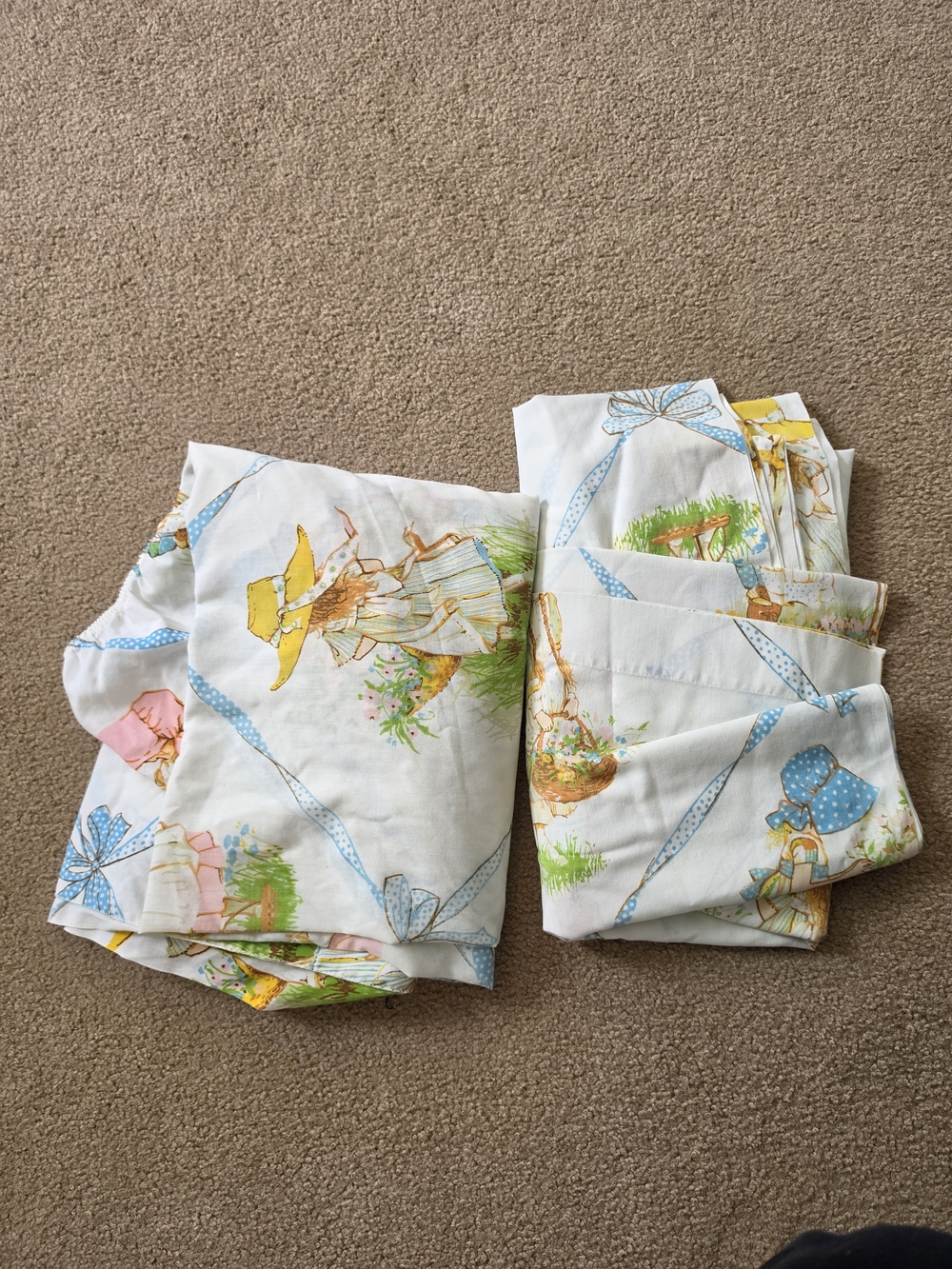 Vtg 1976 Holly Hobby JCPenney Muslin Twin Sheet with Pastel Floral
